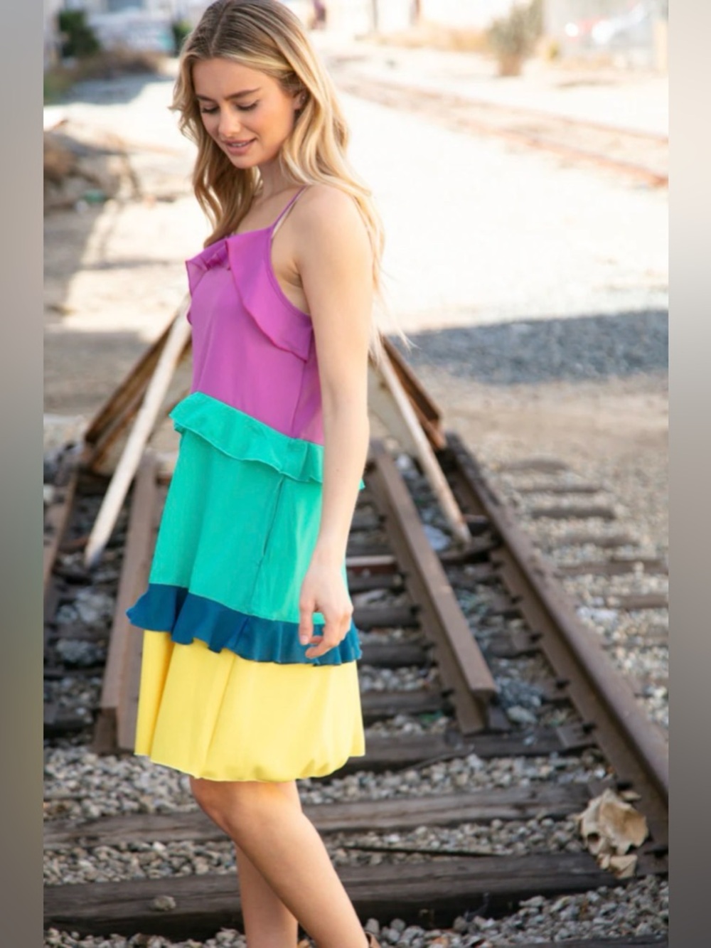 NEW [Haptics] Pocketed Color Block Tiered Ruffle Midi Dress Women's Plus 3X - Picture 7 of 16